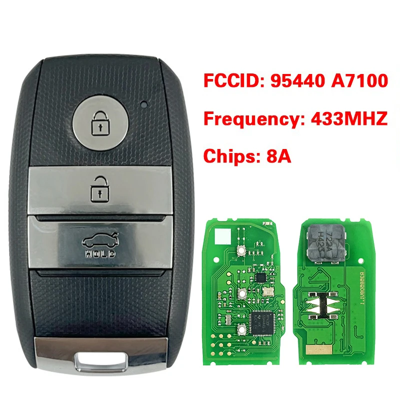 

CN051008 Aftermarket 3 Buttons Smart Key Fob 8A Chip 434Mhz 95440-A7100 Keyless Entry Remote For Kia K3 2014-2016