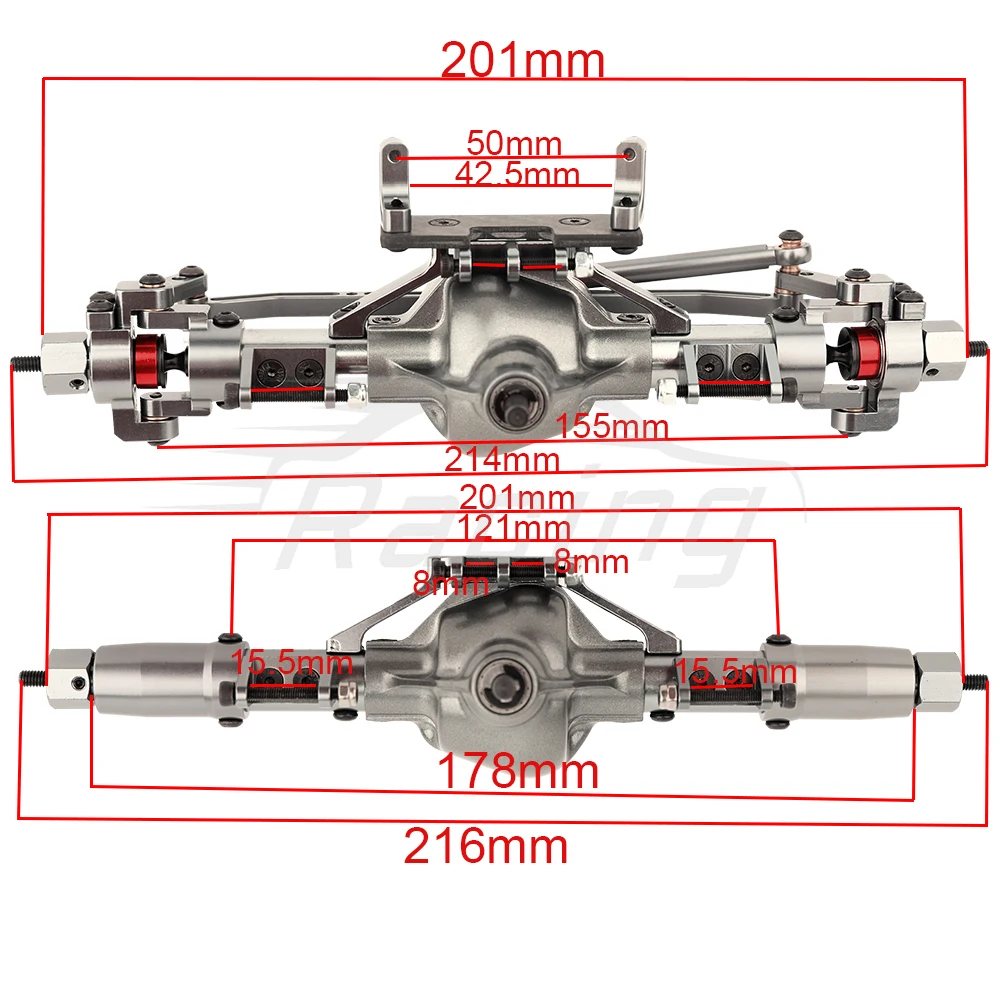 Metal Alloy Front Middle Rear Straight Axle with Servo Base for 1/10 RC Rock Crawler Car Axial SCX10 RC 4WD D90 Upgrade Parts