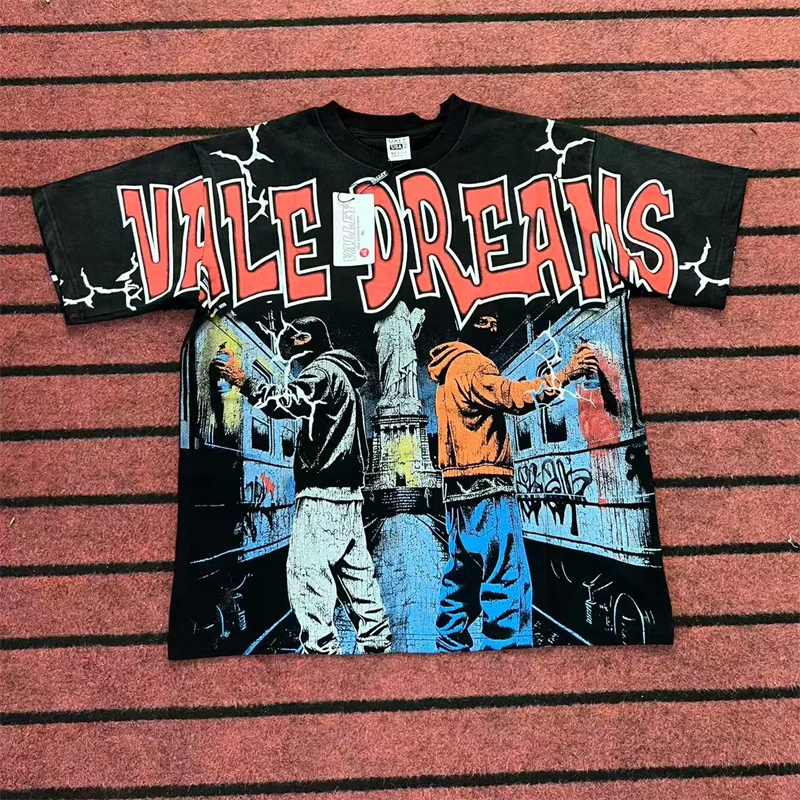 

2025 VALE Retro City Portrait Pictorial Crack Print Large Short Sleeve