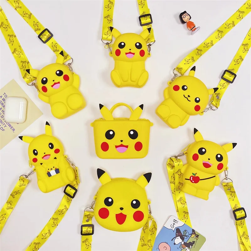 Pokemon Pikachu Bag Children Silicone Phone Pouch Shoulder Bags Satchel smile Lovely Purse Animal Handbags Wallets