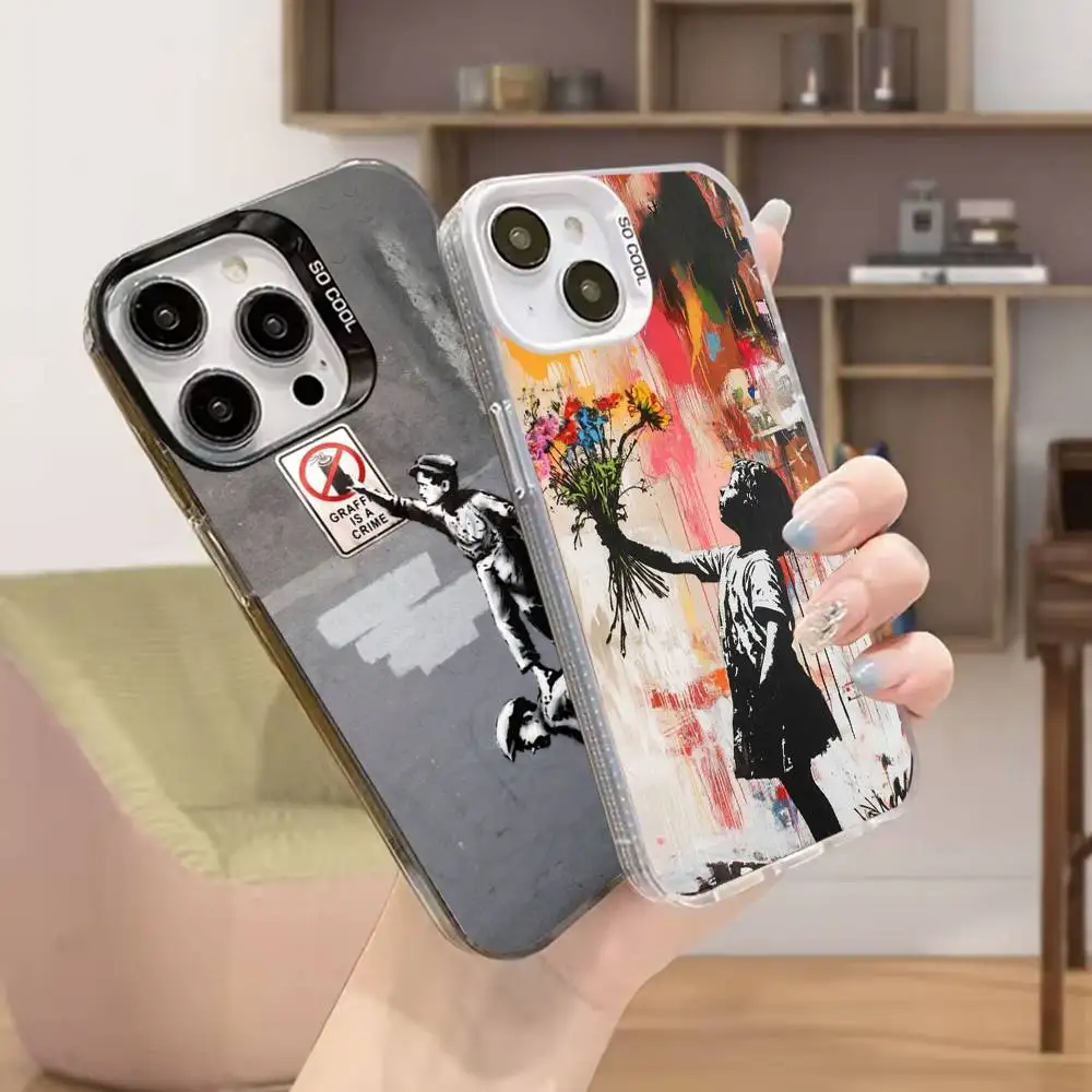 

Street Art Banksy Graffiti Phone Case For iPhone 16,15,14,13,12,11,Mini,Pro,SE,MAX White Matte Shockproof Cover