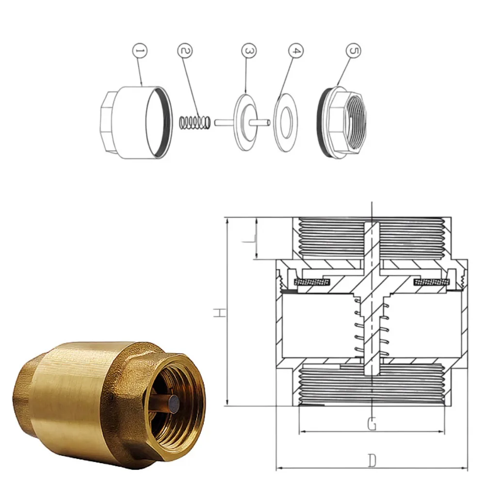 One-Way Anti Backflow Valve Water Control Float Valve 1/2" 3/4" 1-1/2" Female Thread NPT Brass Thread In-Line Spring Check Valve