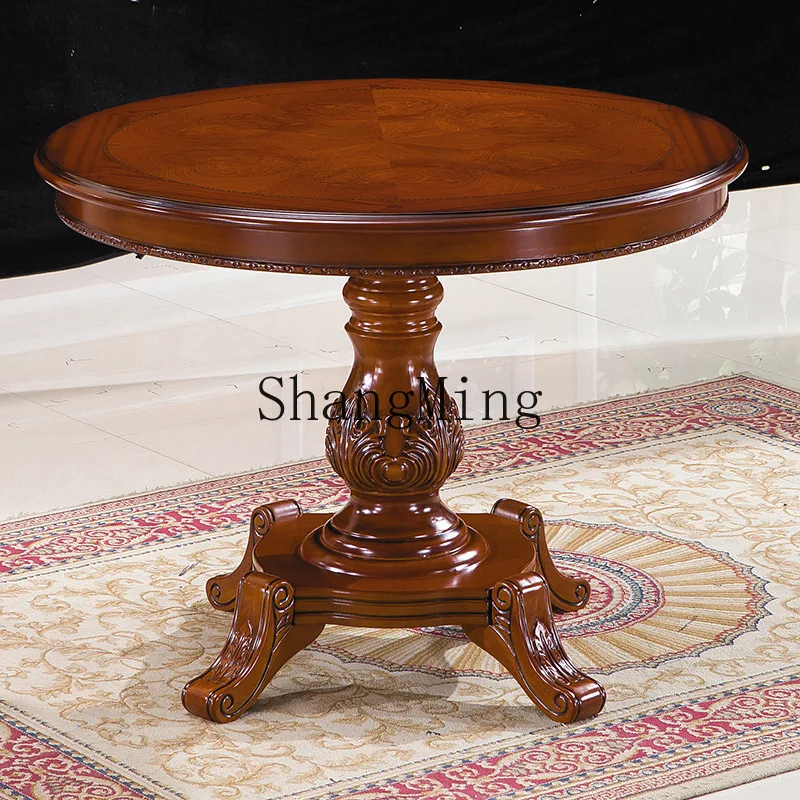 

SM new solid wood dining table and chair combination small apartment negotiation table household restaurant round table
