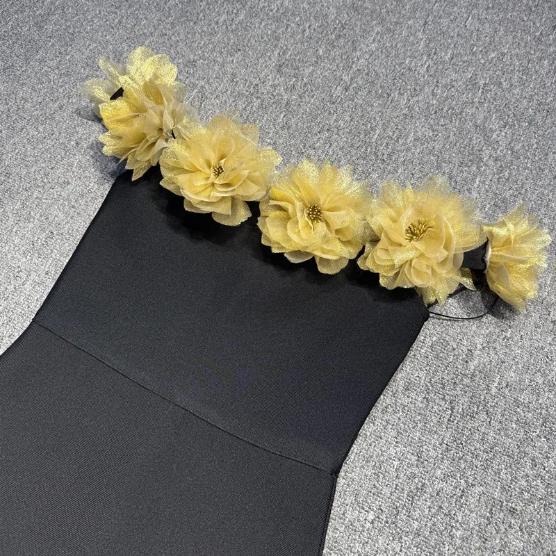 Gold Florals Frauen Sexy Slash Neck Weg Von der Schulter Bodycon Verband Langes Kleid Feiern Nachtclub Party Geburtstag Tragen