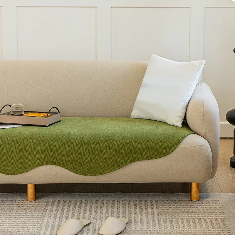 Solid Color Sofa Cover for Living Room Chenille Irregular Shape Sofa Towels Mat Anti-Slip Couch Slipcovers Area Rug Home Decor