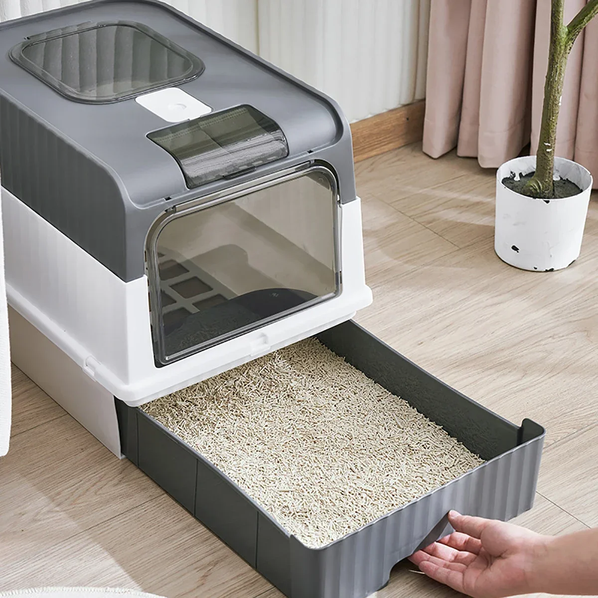 

Pet Litter Box Kitten Anti Splash Toilet Fully Enclosed Spill proof Deodorant Cat Toilet Plastic Sandbox Cat Bedpan Sanitary Tra