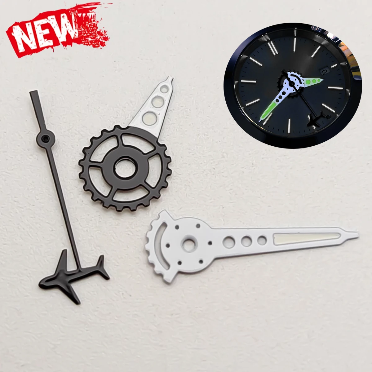 Nieuwe Gear-vormige wijzers Groene Lichtgevende Wijzers vliegtuigen Tweedehands voor NH35/34/36/NH70 Beweging Mechanisch Gereedschap Naald