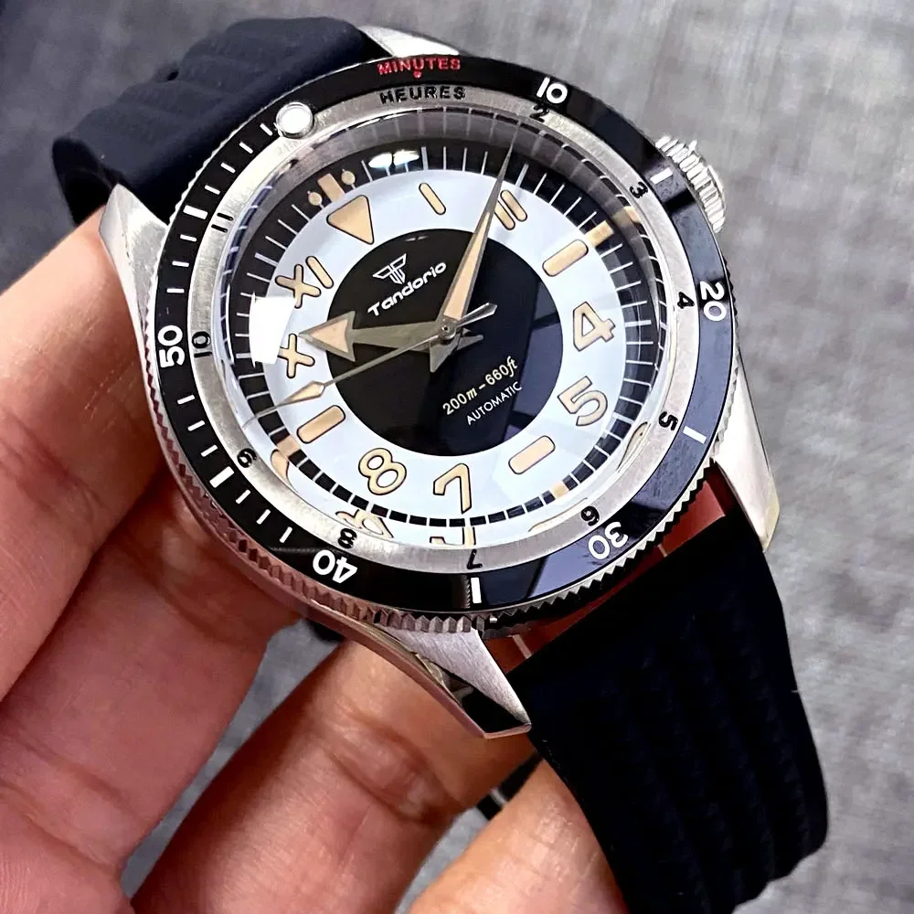 

40mm Tandorio Automatic Watch for Men 20ATM Diver Double Bow Domed Sapphire Crystal NH35 PT5000 Movement 200m Water Resistance