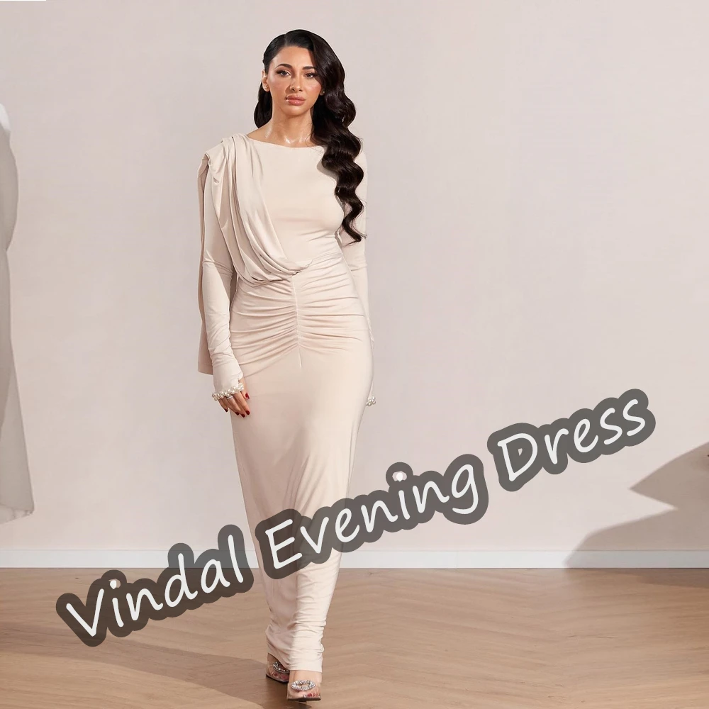 

Vindal Scoop Neckline Evening Dress Ankle Length Elegant Built-in Bra Mermaid Saudi Arabia Crepe Long Sleeves For Woman 2024