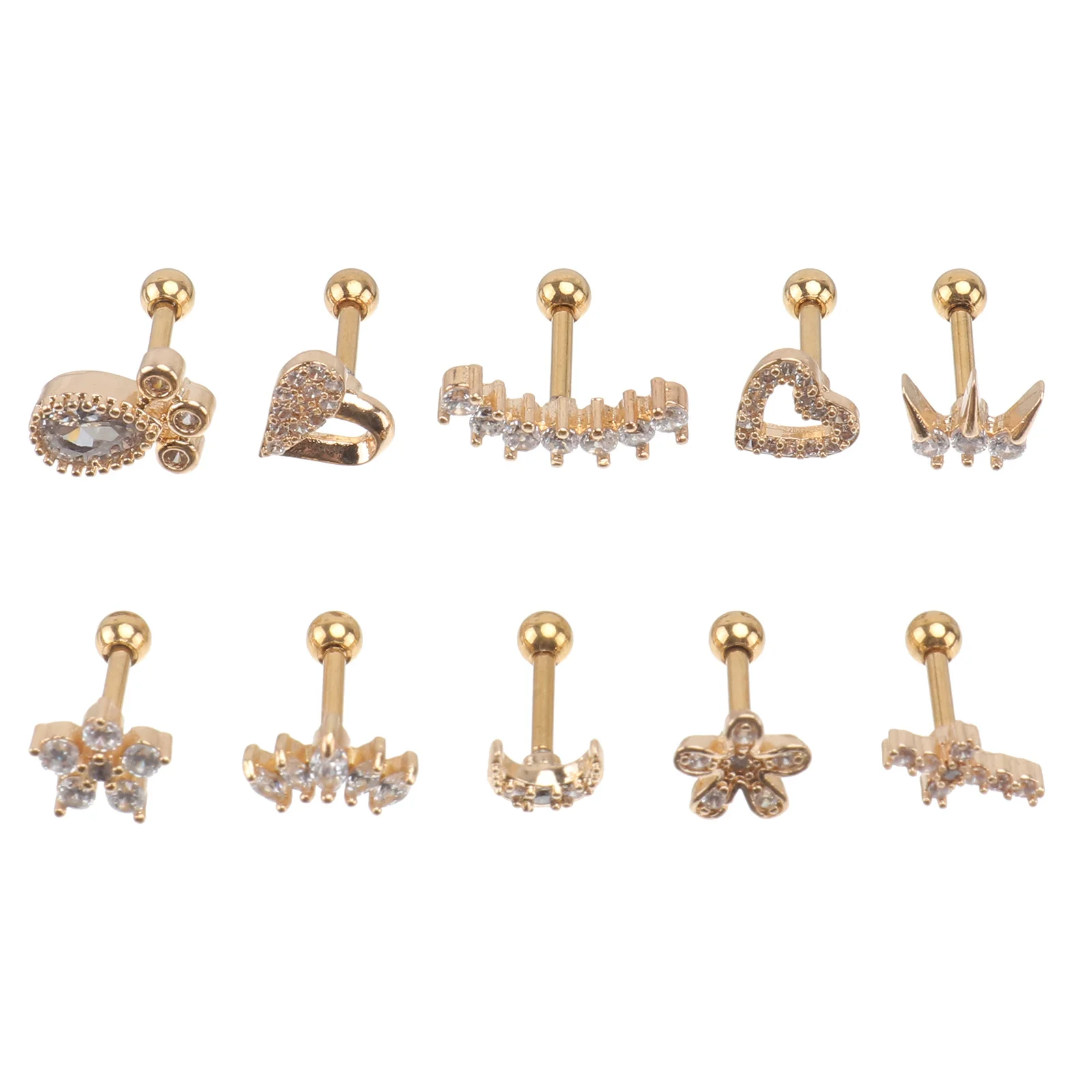 

10pcs Ear Bone Nails Zirconia Piercing Studs Multi-Use Fashion Lip Studs For Women Men Smooth Safe Earrings For Party Wedding