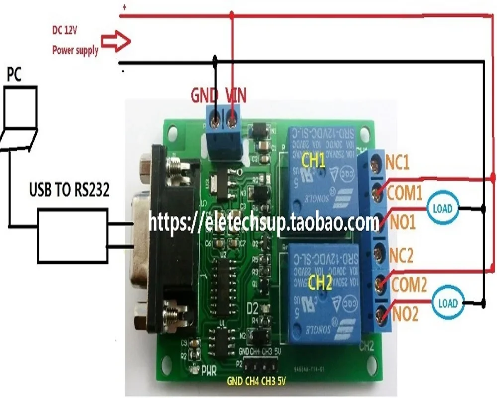 DC 9V 12V 2CH RS232 Relay Control Switch USB To RS232 DB9 PC UART Serial Port For Smart Home Arduino Raspberry Pi  Automation