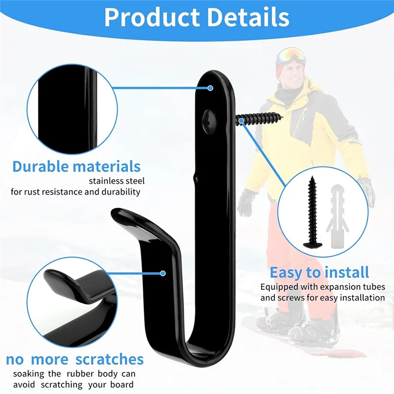 L71A 2 قطعة رفوف الحائط الأفقية على الجليد ، مقاطع تثبيت على الحائط تخزين شماعات رف شاشة تخزين لوح التزلج #4