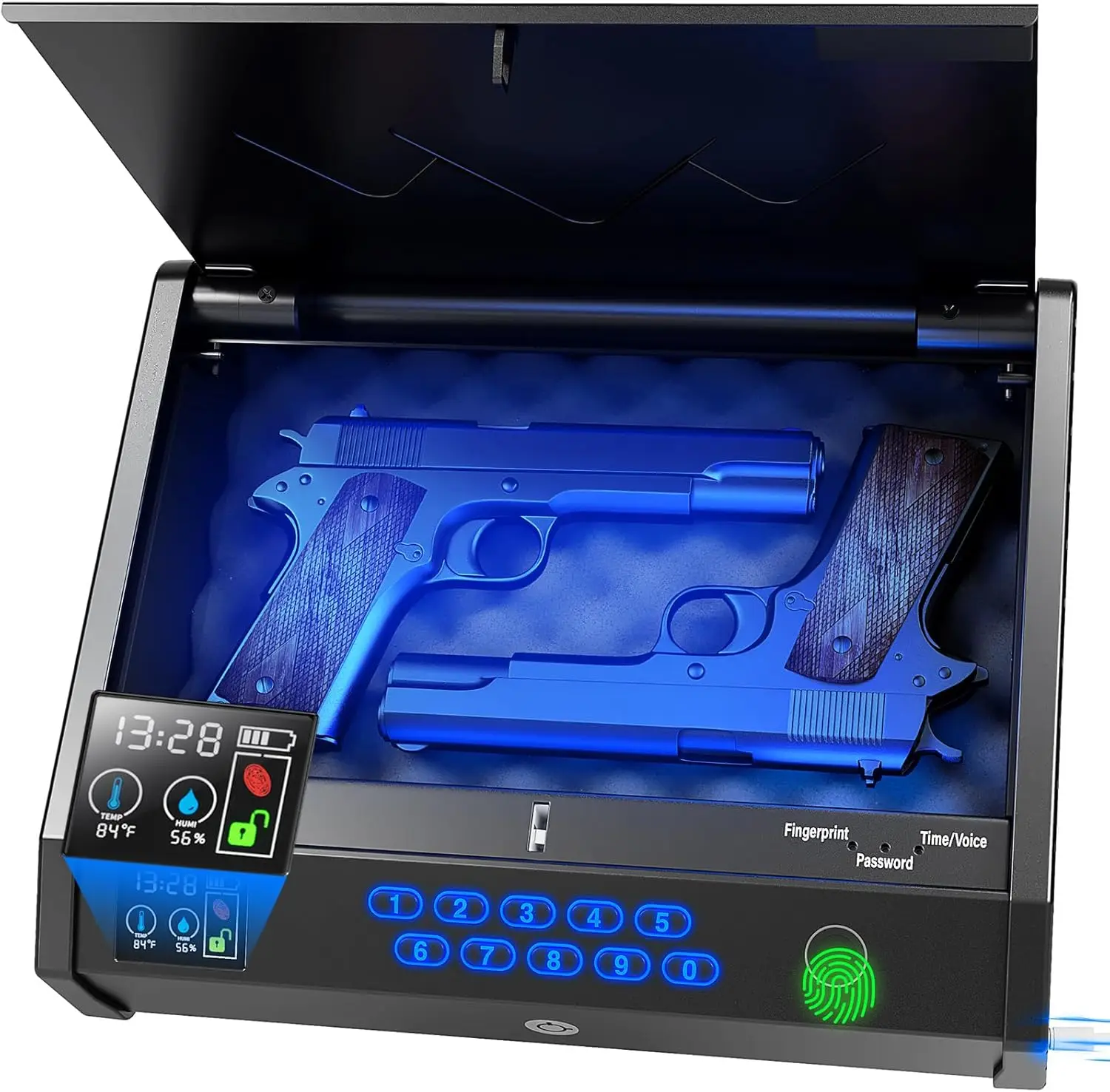 Gun Safes, Biometric Pistol Safe with LCD Display of Temperature Humidity USB Port, Gun Safes 3 Ways Quick Access Fingerprint Ha