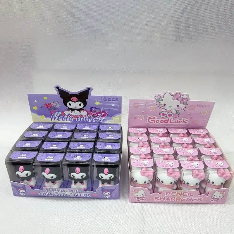 1/16pcs Sanrio Kitty Kuromi Hello Silicone Mini Manual Pencil Sharpener Cute Cartoon Student School Supplies Wholesale Girl Gift