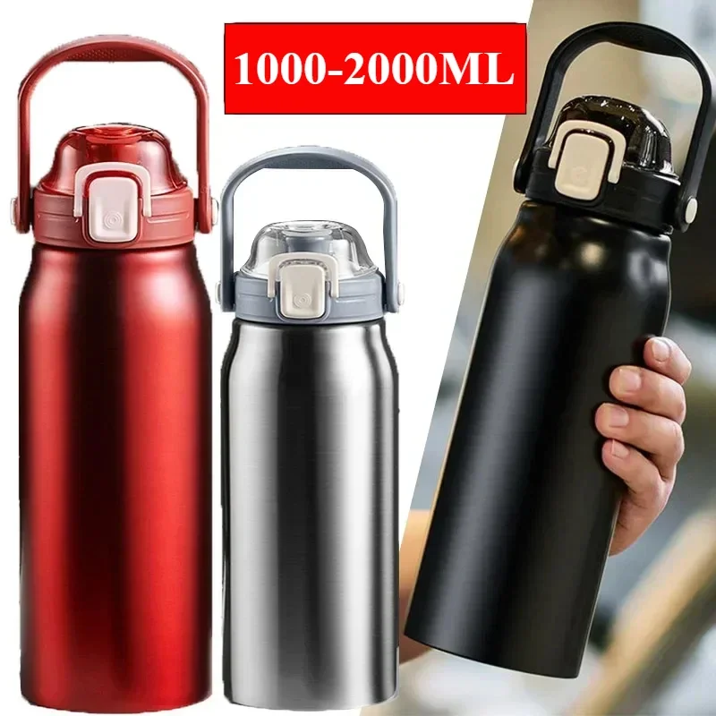 2000ML Tumbler Thermo Bottle Large Capacity With Straw Stainless Steel Thermal Water Bottle Cold and Thermo Cup Vacuum Flask Gym