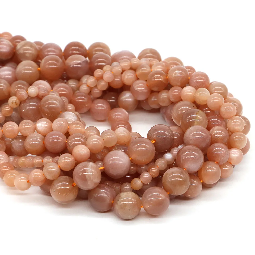 4/6/8/10mm Natural Gemstone Orange Moonstone Round Loose Spacer Crystal Stone for Jewelry Making Diy Handicrafts Accessories