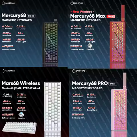 Mercury68 Max Magnetic Switch Mechanical Keyboards Mars68 Pro 8K 68keys RT0.004mm Low Delay Custom Wired Gaming Keyboard PC Gift