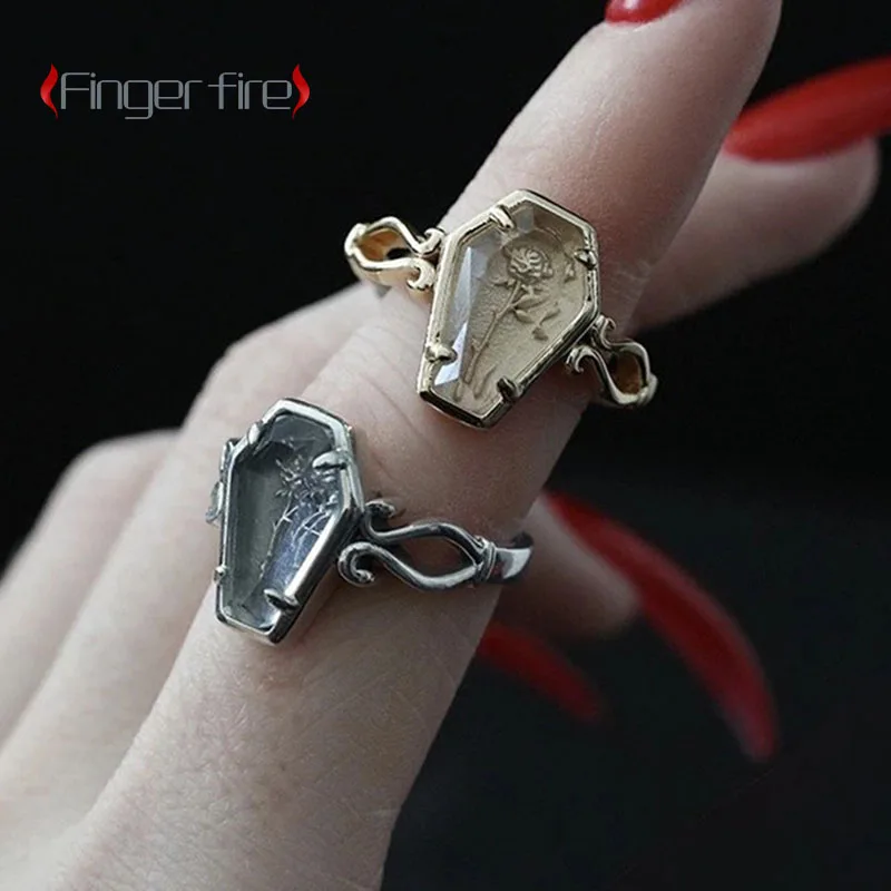 

Creative Fashion Silver Color Coffin Shaped Rose Flower Ring Holiday Party Birthday Gift Wedding Anniversary Jewelry