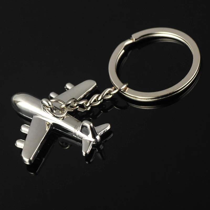 Metal Air Plane Model Key Chains Creative 3D Boeing Aircraft Keychain Silver Airplane Keyring Gift For Friends