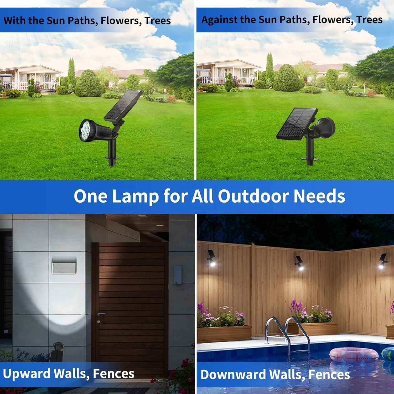الأضواء الشمسية حديقة للماء IP65 أضواء كاشفة سطوع قابل للتعديل للخارجية الفناء الخلفي درب الحديقة إضاءة ديكوريّة