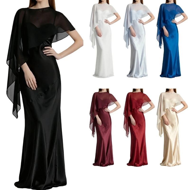 Q39C Evening Dress Shoulder Wrap Sheer Shawl Cover Up with Lightweight Single Size Drape for Formal Party Wear