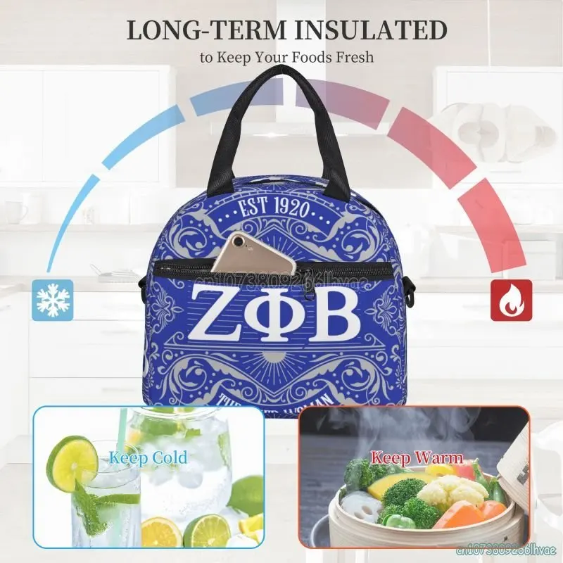 Zeta Phi Beta Insulated Lunch Bag Portable Thermal Tote Bag Cooler Bag for Adults Kids Lunch Box for Work School Picnic Camping