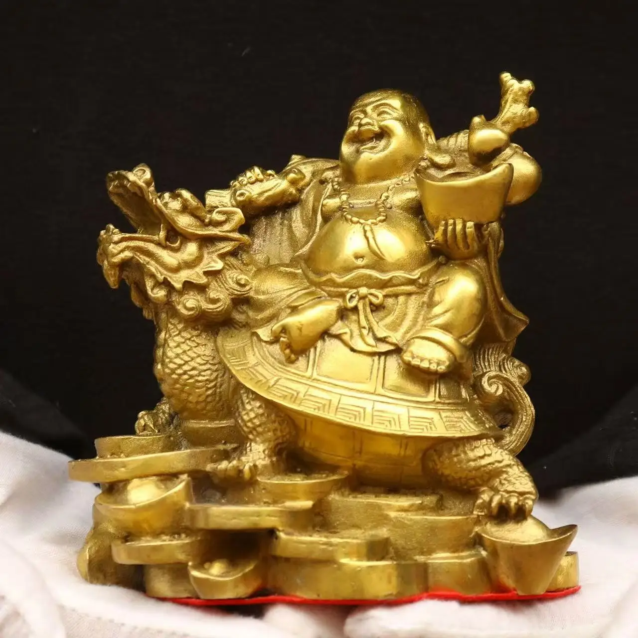 Laughing Home Ornament Sitting Copper Maitreya Buddha Dragon Turtle Car Desktop Decor view 4