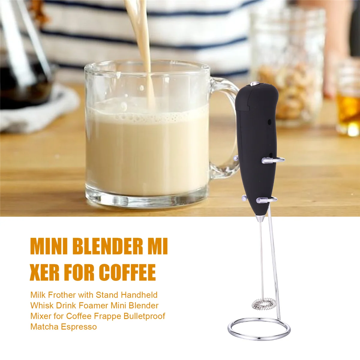 [op voorraad] Melkopschuimer met standaard Handbediende garde Drinkschuimer Mini Blender Mixer voor koffie Frappe Matcha Espresso