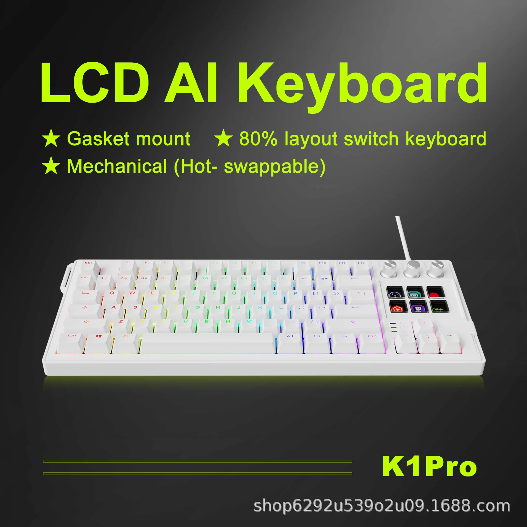 Mirabox K1 Pro LCD AI-toetsenbord Aangepaste knop LCD-toetsen Bedraad mechanisch toetsenbord Pakking RGB Multifunctioneel toetsenbord PC Gamer