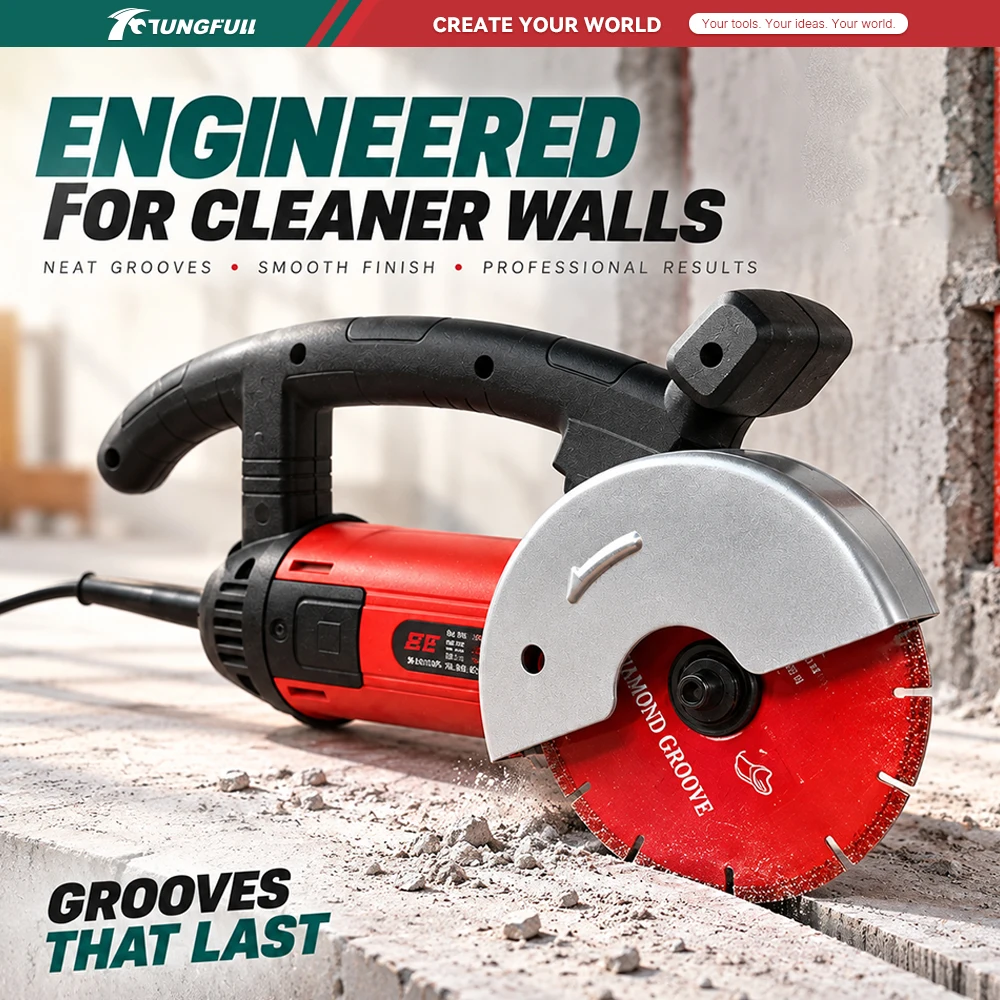 Wall Grooving Machine 1500W Electric Wall Chaser Max 50mm Cutting Depth Concrete Brick Slot Cutter For Hydropower Renovation