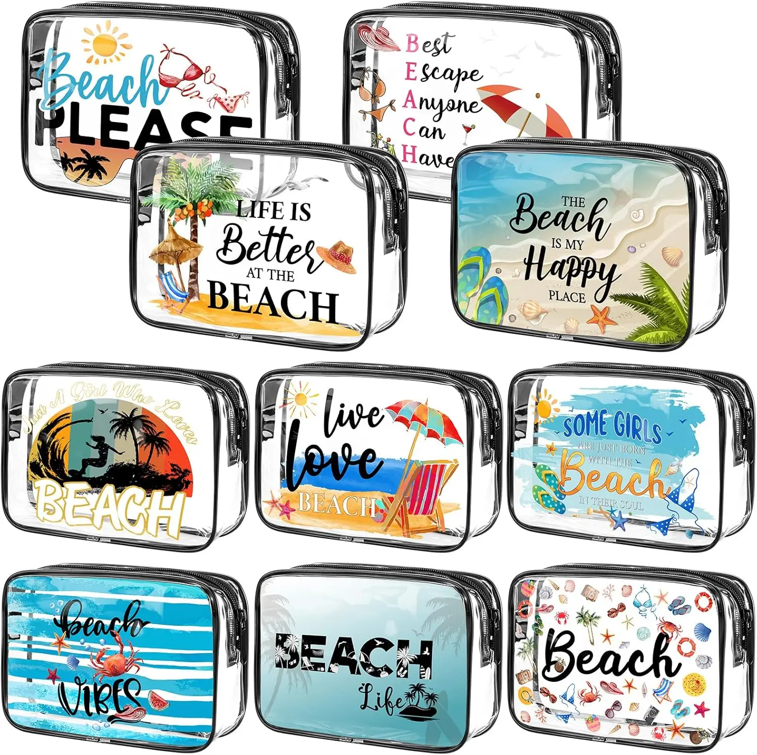 

10 Pcs Clear Beach Makeup Bags Gift for Women Travel Toiletry Pouch Waterproof Cosmetic Bag