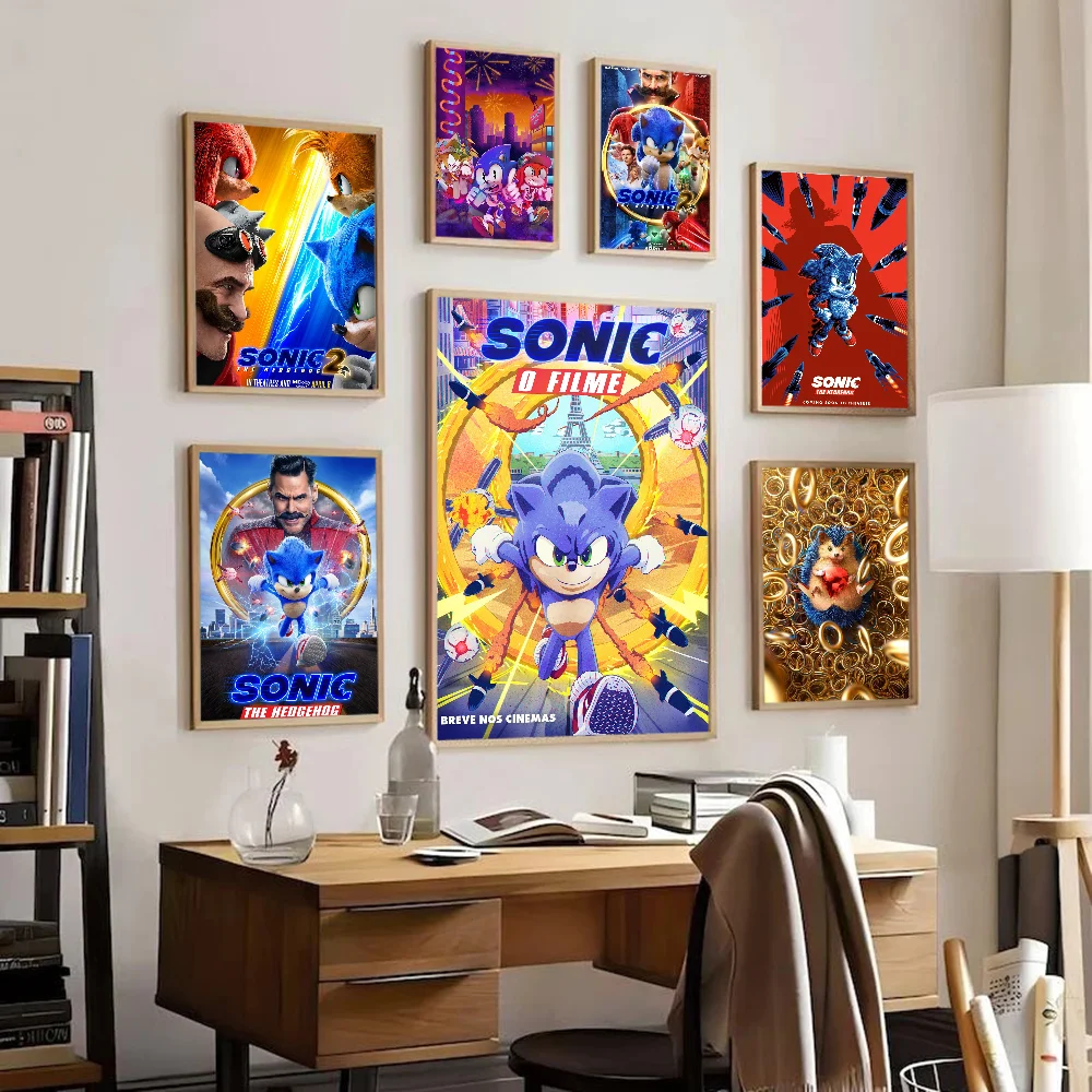 S-Sonic The Hedgehog 2 Anime Posters Sticky Fancy Wall Sticker For Living Room Bar Decoration Room Wall Decor