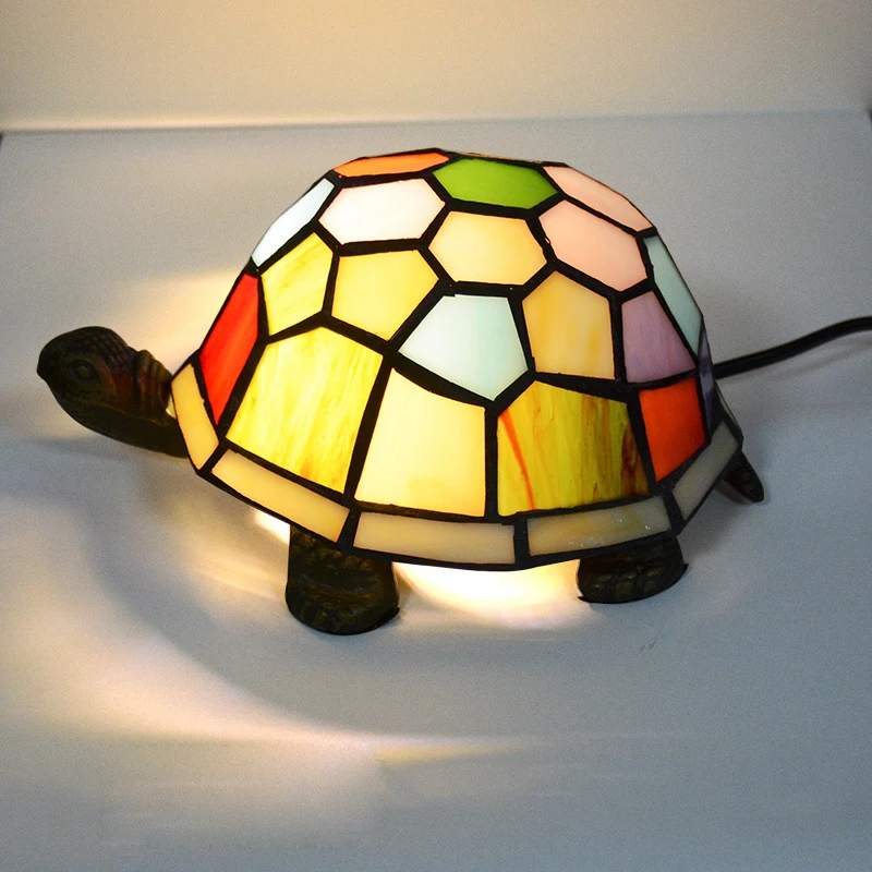 Tiffany Turtle Table Lamps for Living Room Decor Mediterranean Vintage Stained Glass Lamp Bedroom Desk Light Fixtures Night Lamp