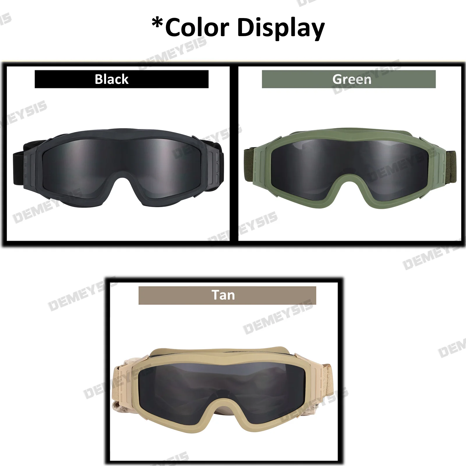 Airsoft Tactical Goggles Shooting Glasses Motorcycle Windproof Paintball CS Wargame Hiking 3 Lens Black Tan Green