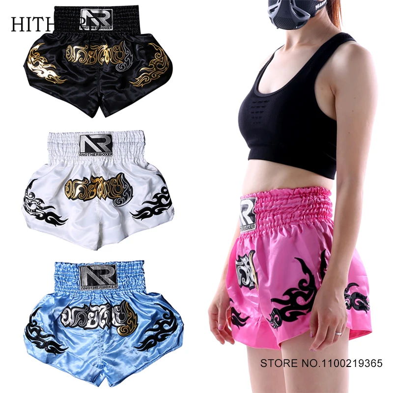 Short Kickboxing Satin Kick Boxing Shorts Women Child Embroidery Gym Sanda Grappling Clothes Cage Fight Training Muay Thai Pants