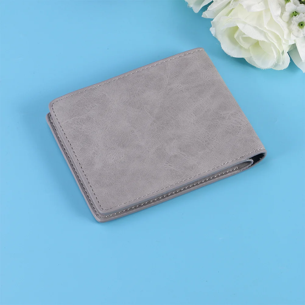 

Men Coin Purse Vintage PU Short Wallet Light Grey Slim Wallet Coin Pocket Credit Card Holder Travel Use