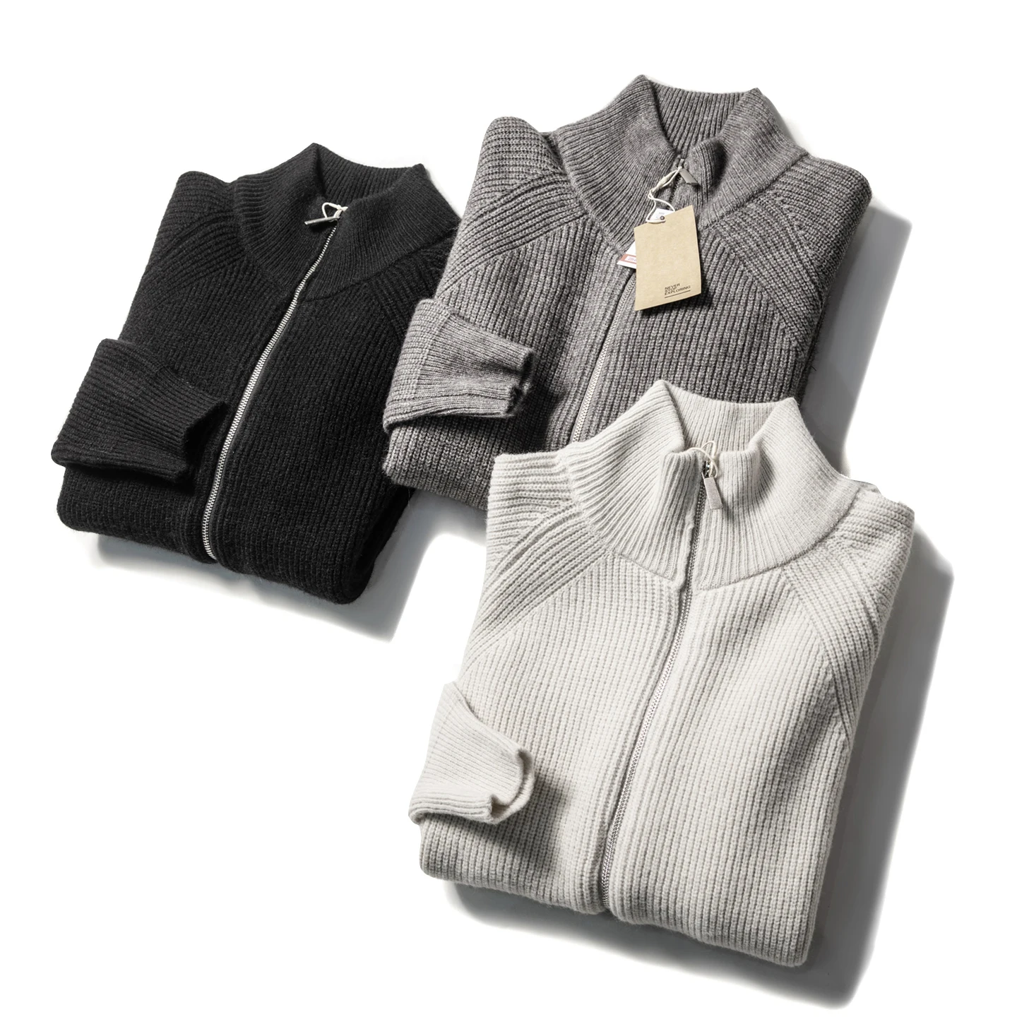 

Мужской высококачественный однотонный вязаный свитер с воротником на молнии, теплый, в японском стиле, для повседневной носки, с длинным рукавом