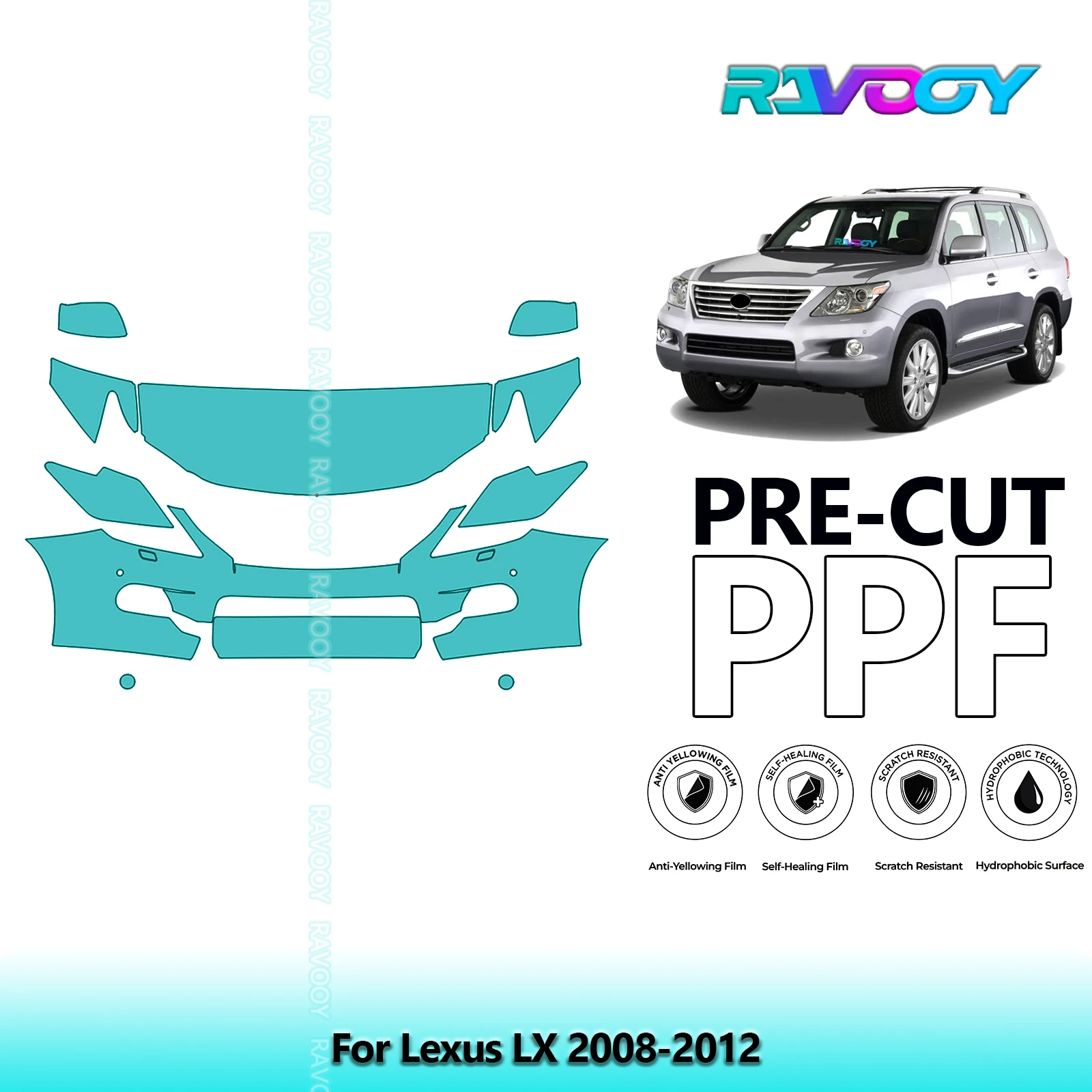 

8.5Mil Precut Paint Protection Film PPF Clear Bra Front Kit For Lexus LX 2008-2012