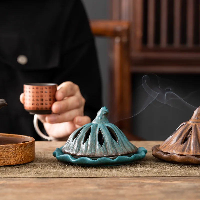 CZ ceramic lotus pod incense burner creative incense container antique lotus pod aromatherapy ornament