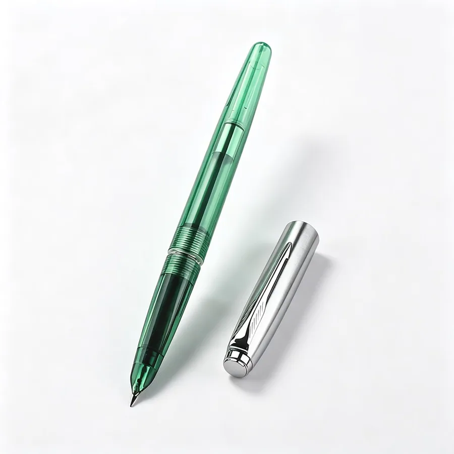 Transparent Green Fountain Pen Metal Silver Cap Extra Fine Nib Ink Pen Office School Writing Stationery Gift Pen