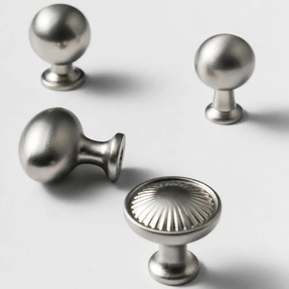 Zinc Alloy Cabinet Door Handles Silver Tone Modern Minimalist Style Cabinet Knobs Single and Dual Hole Matte Brushed Finish