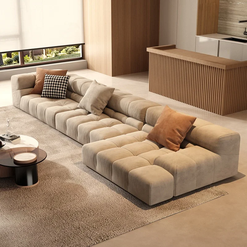 

！@Italian Minimalist Frosted Fabric L-Shaped Puff Sofa Set Modular Sponge Sofa for Modern Simple Living Room Small Apartment