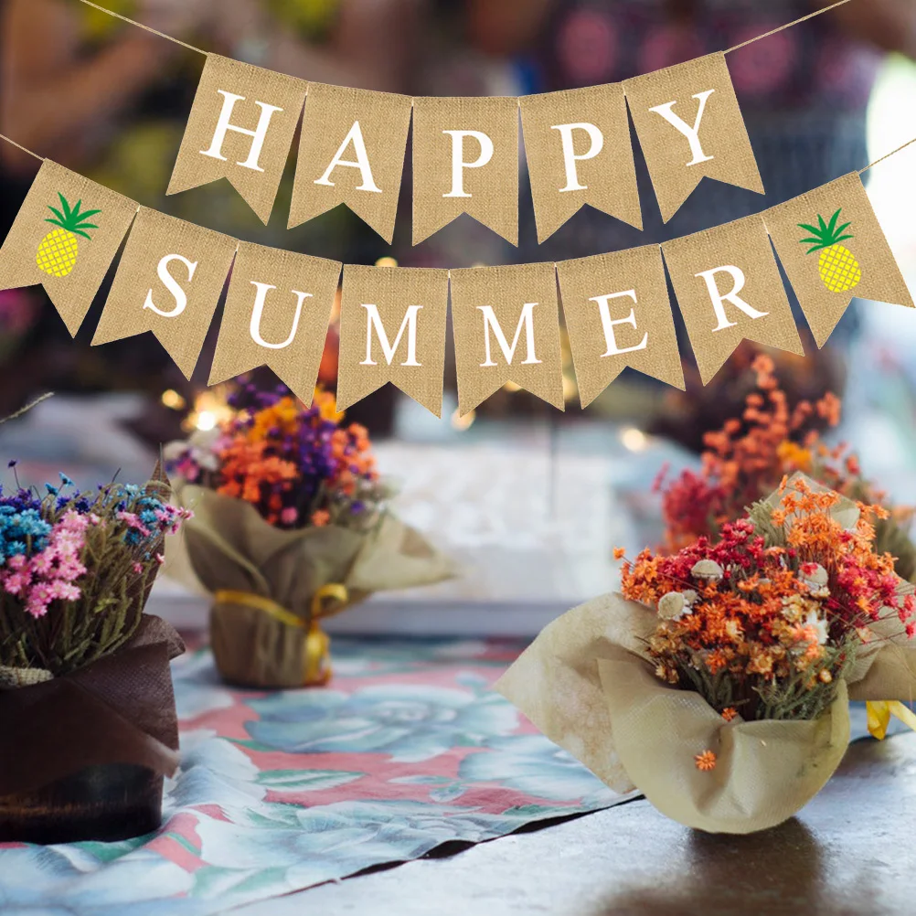 

1.2M Garland Hawaii Party Supplies Linen Dovetail Banner Summer Decoration Colorful Burlap Bunting Pineapple Party