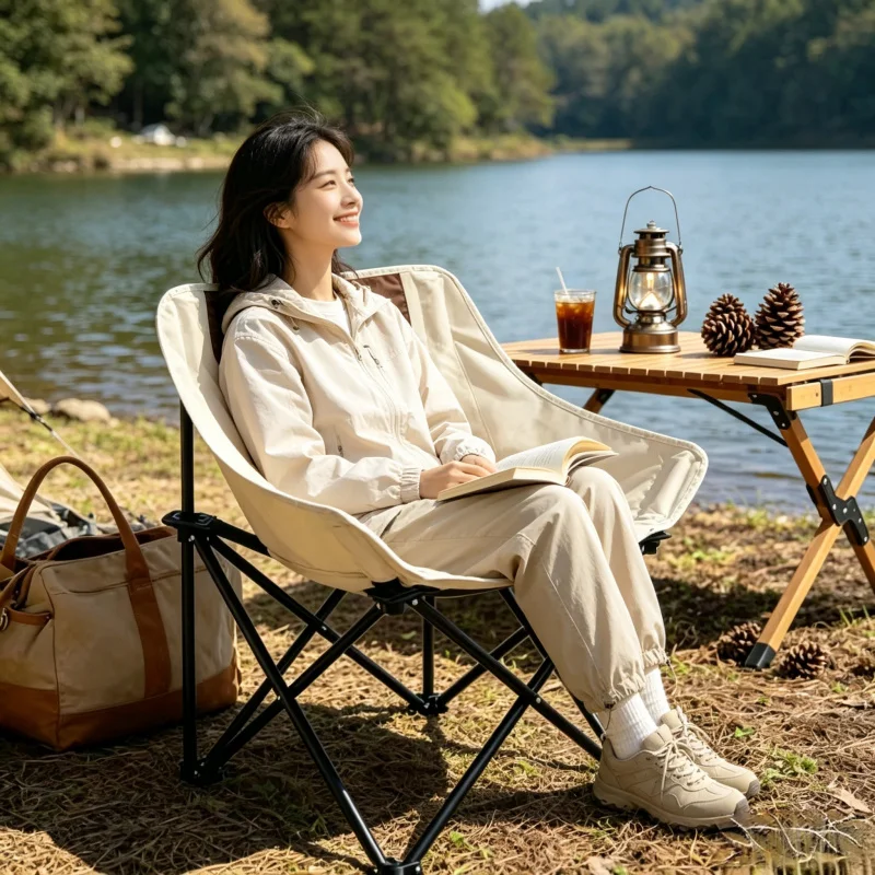 

Beach Picnic Fishing Chair – Oversized Foldable Oxford Cloth Camping Chair with Side Pocket Portable