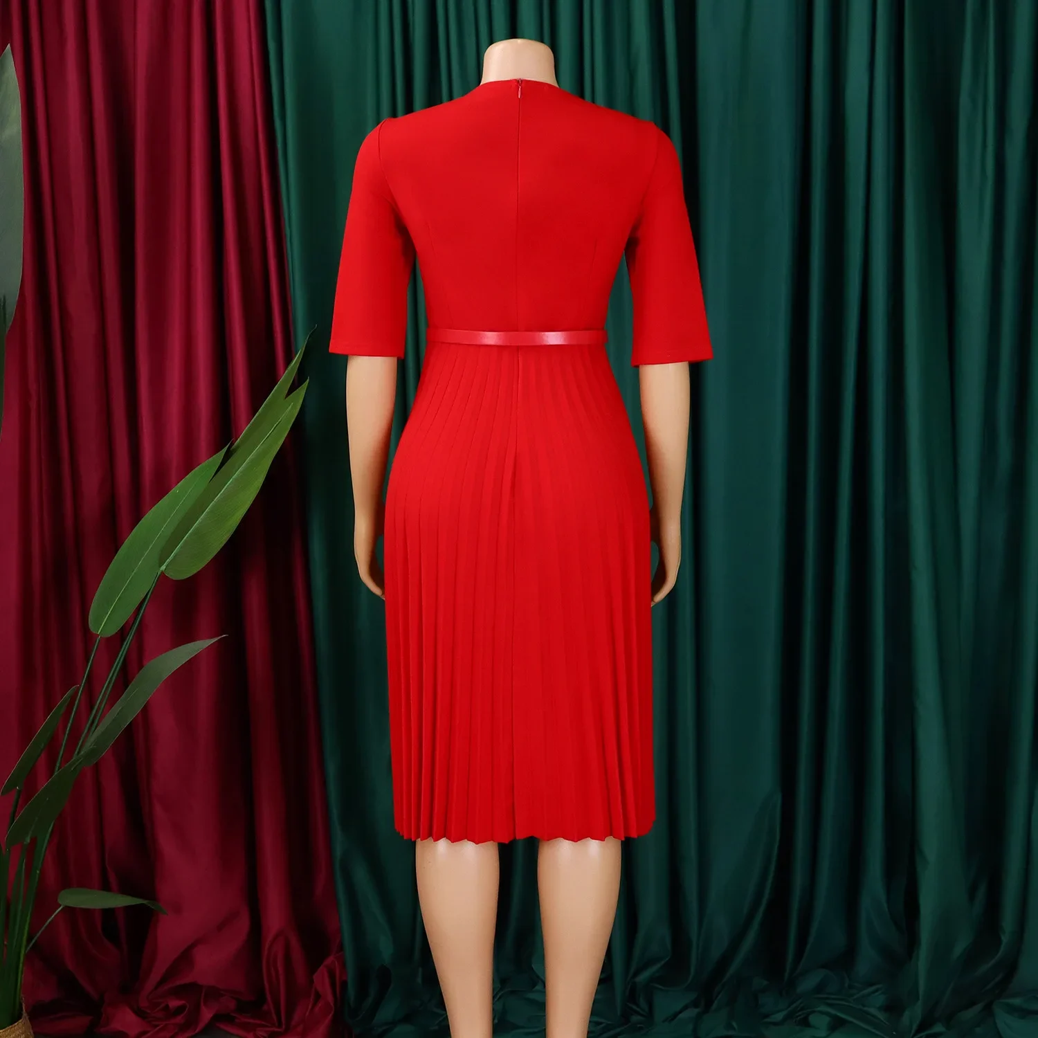 Customized Elegant Dress Women for Wedding Party 2025 Summer African Short Sleeve V-neck Polyester Midi Pleat Dress Dashiki Afri