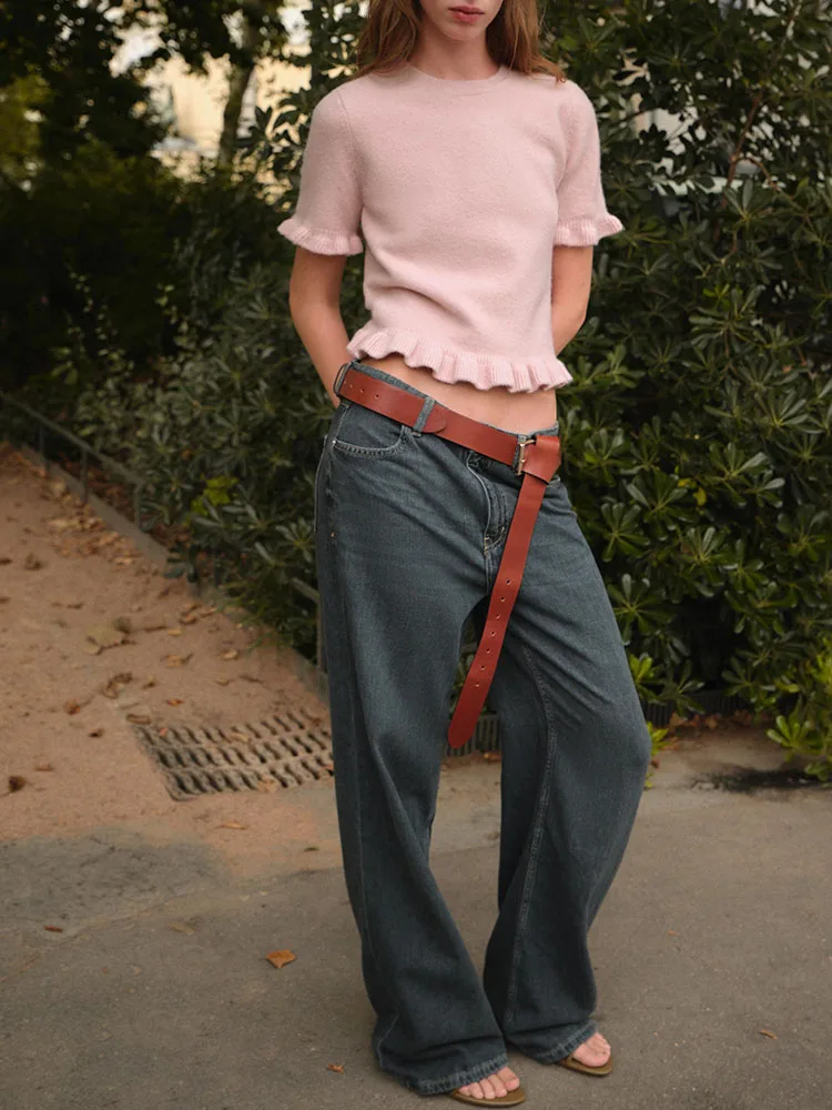 เสื้อถักแฟชั่นหวานๆ พร้อมการตกแต่งแบบเลเยอร์ หรือเสื้อสวมหัวทรงหลวมลำลองสำหรับผู้หญิงสาว