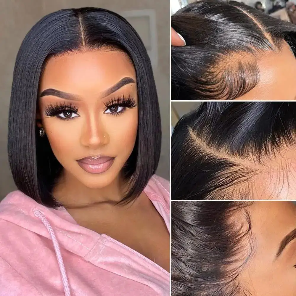 Wear and Go-Perruque Bob Lace Front Wig naturelle, cheveux humains, sans colle, prête à porter, 100% de densité, pour femmes africaines