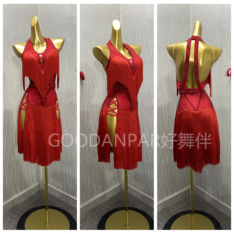 

GOODANPAR New Style Latin Dance Dress Women Girls Dance Wear Salsa Samba Rumba Costume Sexy Dresses red