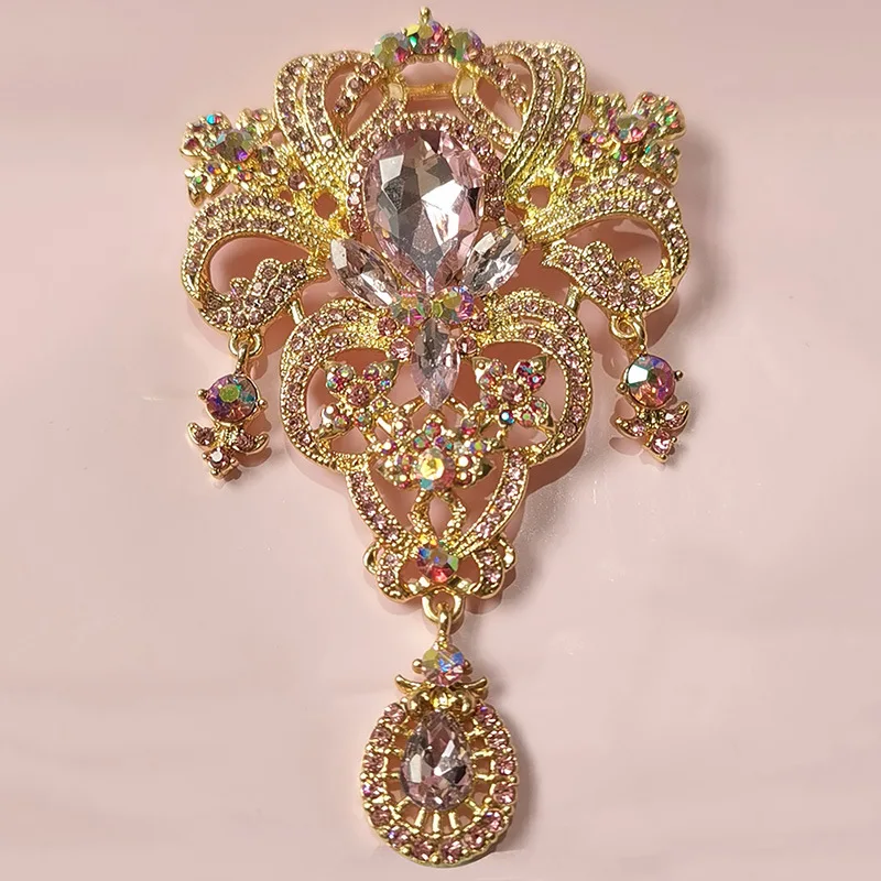 European and American Creative Crown Brooch, High Quality Women\'s Rhinestone Inlaid Water Drop Pins Jewelry