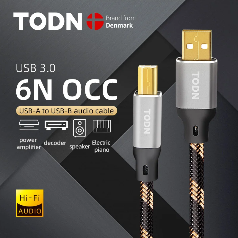 TODN Hifi Kabel USB Wysokiej jakości cyfrowy kabel 6N OCC typu A do typu B Hifi do transmisji danych dla DAC